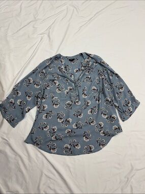 torrid Dusty Blue Floral Split-Neck Blouse